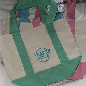 Trader Joe’s Mini Pastel Canvas Tote Bag (green and cream)